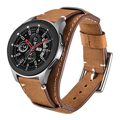 Leotop Kompatibel mit Samsung Galaxy Watch 46mm/Gear S3 Frontier/Galaxy watch 3 45mm/Classic Armband，22mm Echtes Leder Uhrenarmband Cuff Ersatz Armbänder mit für Männer Frauen (22mm, Braun) von Leotop