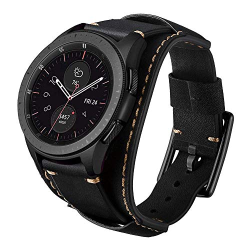 Leotop Kompatibel mit Samsung Galaxy Watch 46mm/Gear S3 Frontier/Galaxy watch 3 45mm/Classic Armband，22mm Echtes Leder Uhrenarmband Cuff Ersatz Armbänder mit für Männer Frauen (22mm, Schwarz) von Leotop