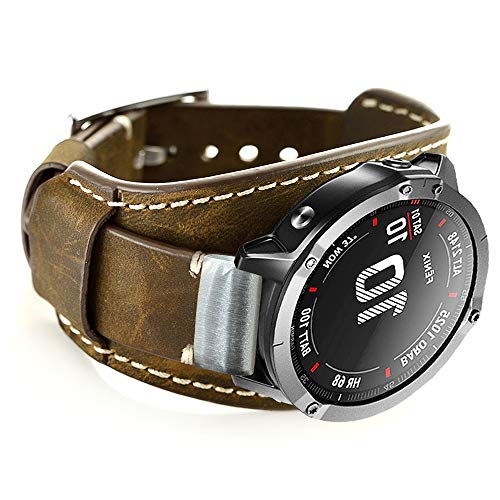 Leotop-Lederbänder Kompatibel mit Garmin Fenix 5/ Fenix 5 Plus/Fenix 6/ Fenix 6 Pro/Forerunner 935/945/Quatix 5 Smartwatch, 22 mm schnelles, echtes Leder-Manschettenband-Repetcement-Armband (Kaffee) von Leotop