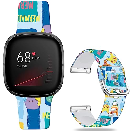 Leotop Piacu Meerjungfrau Fisch bänder Kompatibel mit Fitbit Sense/Sense 2/Versa 3/Versa 4 Band Fancy Soft Sport Silikon Cartoon Holiday Strap Männer Frauen. von Leotop