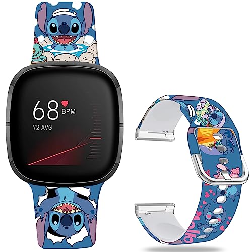 Leotop Stich Urlaub Rosa Paar Bänder Kompatibel mit Fitbit Sense/Sense 2/Versa 3/Versa 4 Band Fancy Soft Sport Silikon Cartoon Holiday Strap Männer Frauen. von Leotop