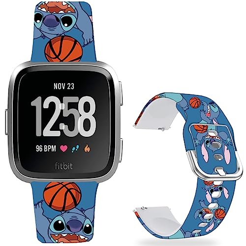 Leotop Stitch Blau Basketball 23mm Bänder Kompatibel mit Fitbit Versa/Versa 2/Versa Lite/Versa SE Soft Silikon Ersetzen Sie den Riemen, Kawaii Cute Sport Strap Kids für Jungen Mädchen Frauen. von Leotop