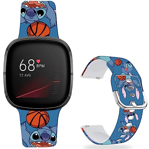 Leotop Stitch Blue Basketball Bänder kompatibel mit Fitbit Sense/Sense 2/Versa 3/Versa 4, weiches Silikon ersetzen die Band Magic Fancy Sport Strap für Kinder Mädchen Jungen Frauen. von Leotop