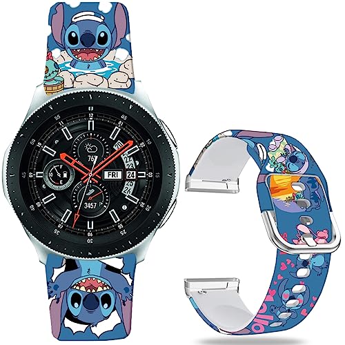 Leotop Stitch Holiday Pink Paar Bänder Kompatibel mit Samsung Galaxy Watch 46mm/Gear S3 Frontier/Classic/Watch 3 45mm/Vivoactive 4/Ticwatch Pro/Huawei Watch GT2 Pro Band Fancy 22mm Cartoon Strap. von Leotop