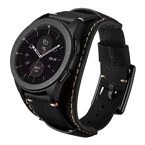 Leotop kompatibel mit Samsung Galaxy Watch 46 mm/Gear S3 Frontier/Classic Bänder, 22 mm -Armband aus echtem Leder mit Edelstahl-Metallschnalle für Herren und Damen, schwarz von Leotop