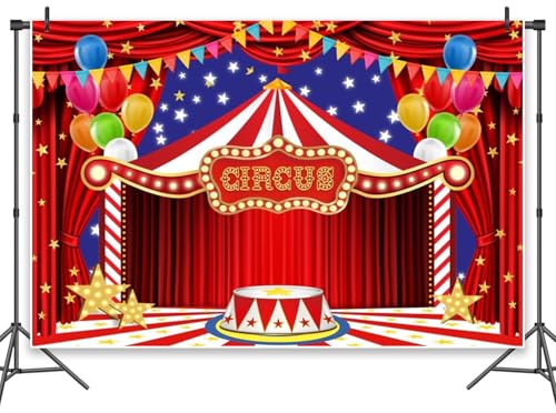 Leowefowa Fotohintergrund, Motiv: Zirkus, Karneval, 3 x 2,4 m, Vinyl, rot, Zeltvorhänge, Bühnenfotoshooting, Hintergrund, bunte Luftballons, große Sterne, für Urlaub, Geburtstag, Party, Banner Leowefowa Fotohintergrund, Motiv: Zirkus, Karneval, 3 x 2,4 m, Vinyl, rot, Zeltvorhänge, Bühnenfotoshooting, Hintergrund, bunte Luftballons, große Sterne, für Urlaub, Geburtstag, Party, Banner von Leowefowa