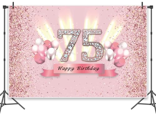 Leowefowa Fotohintergrund "Happy 75th Birthday", 3 x 2,4 m, Vinyl, Rosa, Roségold, Glitzer, Ballons, Fotoshooting, Hintergrund für Geburtstagsparty, Banner, Dekoration, Foto-Requisiten Leowefowa Fotohintergrund "Happy 75th Birthday", 3 x 2,4 m, Vinyl, Rosa, Roségold, Glitzer, Ballons, Fotoshooting, Hintergrund für Geburtstagsparty, Banner, Dekoration, Foto-Requisiten von Leowefowa