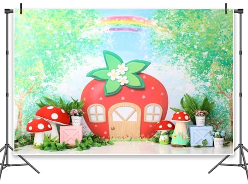Leowefowa Fotohintergrund mit Erdbeermotiv, 3 x 2,4 m, Vinyl, Cartoon, grüner Baum, Regenbogen, Pilzhaus, Fotoshooting, Hintergrund für Urlaub, Babyparty, Geburtstag, Party, Banner, Dekoration Leowefowa Fotohintergrund mit Erdbeermotiv, 3 x 2,4 m, Vinyl, Cartoon, grüner Baum, Regenbogen, Pilzhaus, Fotoshooting, Hintergrund für Urlaub, Babyparty, Geburtstag, Party, Banner, Dekoration von Leowefowa