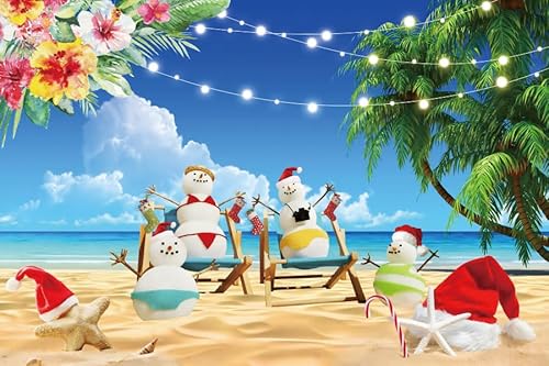 Leowefowa Fotoshooting-Hintergrund für Juli-Weihnachten, 3 x 2,4 m, Vinyl, tropischer Strand, Schneemann, Party-Dekorationen, blauer Himmel, Ozean, Banner, Geschenk für Geburtstag, Urlaub, Fotografie Leowefowa Fotoshooting-Hintergrund für Juli-Weihnachten, 3 x 2,4 m, Vinyl, tropischer Strand, Schneemann, Party-Dekorationen, blauer Himmel, Ozean, Banner, Geschenk für Geburtstag, Urlaub, Fotografie von Leowefowa