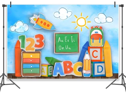 Leowefowa Fotoshooting-Hintergrund mit Aufschrift "Welcome Back to School", 3 x 2,4 m, Vinyl, Party-Dekorationen, Zubehör, Globus, Bleistiftbuch, Kinder, Fotografie-Hintergrund, Buntstift, Sonne Leowefowa Fotoshooting-Hintergrund mit Aufschrift "Welcome Back to School", 3 x 2,4 m, Vinyl, Party-Dekorationen, Zubehör, Globus, Bleistiftbuch, Kinder, Fotografie-Hintergrund, Buntstift, Sonne von Leowefowa