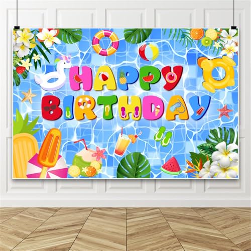 Leowefowa Großer Hintergrund "Happy Birthday", 3 x 2,4 m, Vinyl, Sommer, hawaiianische Fotografie, Hintergrund, Schwimmbad, Geburtstagsparty, Dekoration, Fotoautomaten-Hintergrund, Requisiten Leowefowa Großer Hintergrund "Happy Birthday", 3 x 2,4 m, Vinyl, Sommer, hawaiianische Fotografie, Hintergrund, Schwimmbad, Geburtstagsparty, Dekoration, Fotoautomaten-Hintergrund, Requisiten von Leowefowa