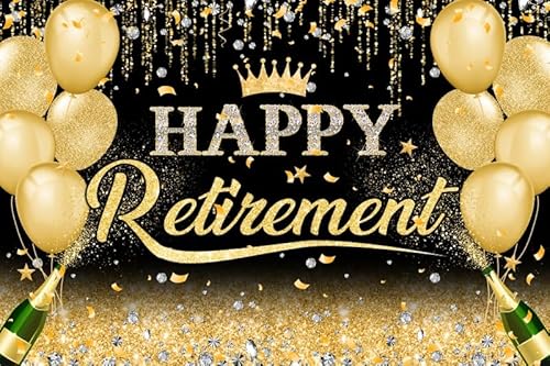 Leowefowa Hintergrund mit Aufschrift "Happy Retirement", 3 x 2,4 m, Vinyl, Schwarz / Gold, Luftballons, Champagner, Fotografie-Hintergrund, Ruhestand, Abschied, Büro, Arbeit, Abschlussfeier, Party Leowefowa Hintergrund mit Aufschrift "Happy Retirement", 3 x 2,4 m, Vinyl, Schwarz / Gold, Luftballons, Champagner, Fotografie-Hintergrund, Ruhestand, Abschied, Büro, Arbeit, Abschlussfeier, Party von Leowefowa