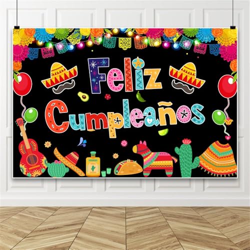 Leowefowa Hintergrund mit mexikanischem Fiesta-Thema, 3 x 2,4 m, Vinyl, Happy Birthday, Feliz Cumpleanos, Fotografie-Hintergrund, buntes Wandbanner, Karneval, Party, Dekoration Leowefowa Hintergrund mit mexikanischem Fiesta-Thema, 3 x 2,4 m, Vinyl, Happy Birthday, Feliz Cumpleanos, Fotografie-Hintergrund, buntes Wandbanner, Karneval, Party, Dekoration von Leowefowa