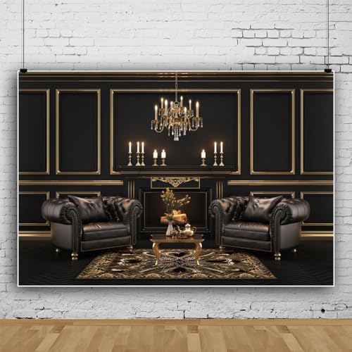 Leowefowa Toller schwarzer und goldener Hintergrund, 3 x 2,4 m, Vinyl, luxuriös, Kronleuchter, Leder, Sofa, Fotografie-Hintergrund, 20er-Jahre-Teppiche, Vintage-Zimmer, Innendekoration Leowefowa Toller schwarzer und goldener Hintergrund, 3 x 2,4 m, Vinyl, luxuriös, Kronleuchter, Leder, Sofa, Fotografie-Hintergrund, 20er-Jahre-Teppiche, Vintage-Zimmer, Innendekoration von Leowefowa