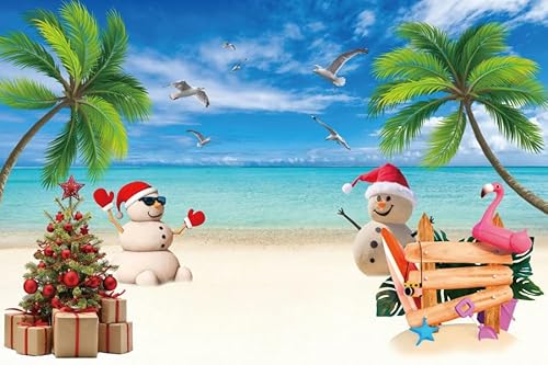 Leowefowa Weihnachtsparty-Dekorations-Zubehör, 3 x 2,4 m, Vinyl, Hawaii, Mele, Kalikimaka, Strand, Sommer, Weihnachtsmann, Schneemann, Hintergrund für Fotoshooting, blauer Himmel, Banner, Fotostudio Leowefowa Weihnachtsparty-Dekorations-Zubehör, 3 x 2,4 m, Vinyl, Hawaii, Mele, Kalikimaka, Strand, Sommer, Weihnachtsmann, Schneemann, Hintergrund für Fotoshooting, blauer Himmel, Banner, Fotostudio von Leowefowa