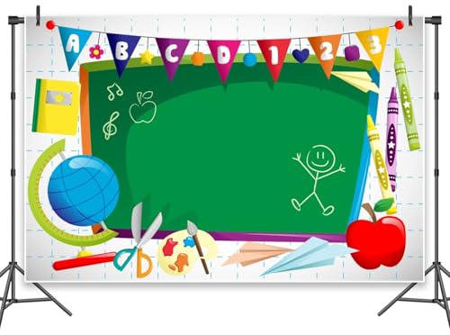 Leowefowa Welcome to Kindergarten-Dekorationen, 3 x 2,4 m, Vinyl-Bild-Hintergrund, Schulanfang, ABC-Buchstaben, Tafel, Aquarellstift, Papier, Flugzeug, Globus, Hintergrund für Kinderfotografie Leowefowa Welcome to Kindergarten-Dekorationen, 3 x 2,4 m, Vinyl-Bild-Hintergrund, Schulanfang, ABC-Buchstaben, Tafel, Aquarellstift, Papier, Flugzeug, Globus, Hintergrund für Kinderfotografie von Leowefowa