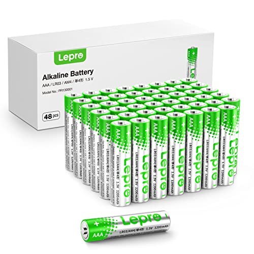 Lepro AAA-Batterien, 48 Stück, 1200mAh, 3-in-1-Alkalibatterien, 1,5Volt, auslaufsicher, korrosionsbeständig, LR03 MN2400 AAA-Batteriepack für Uhren, Fernbedienungs, Maus, Taschenlampe UVM von Lepro