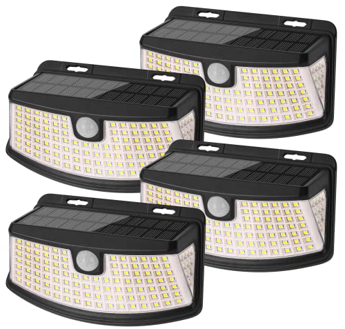 Lepwings Solarlampen für Außen mit Bewegungsmelder, 120 LED Solarleuchte 270° Beleuchtungswinkel, 3 Modi 1200mAh Wandleuchte IP65 Wasserdichte Solarlicht für Garten, Garage, Schwimmbad - 4 Stück von Lepwings