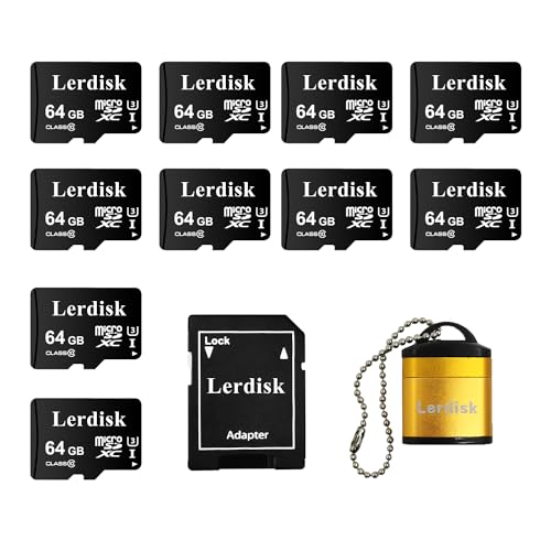 Lerdisk 10er-Pack Micro SD Karte 64GB U3 V30 A1 Class 10 | 4K Video für Drohnen, Dashcams & Android-Geräte | IP65 Wasserdicht (64GBX10) von Lerdisk