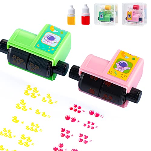2 Stück Mathe Stempel Roller Additions Digitaler Lehrstempel Zufällig Arithmetik Rolle Stempel Mathe Roller Stempel für Frühkindliche Initiierung Rechenstempel für Kinder Mathematikübung (C) von Lergas