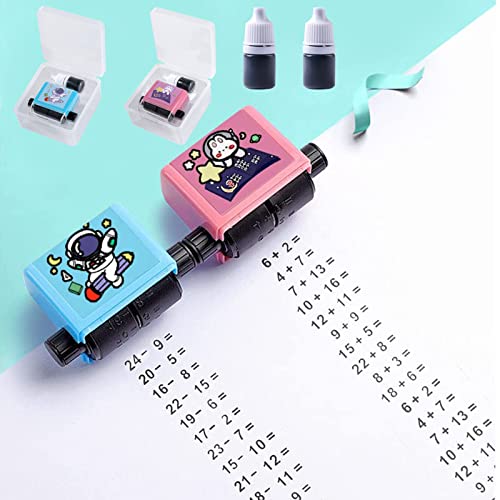 Mathe Stempel Roller 2 Stück Roller Digitaler Lehrstempel Additions und Subtraktions Arithmetik Rolle Stempel für Kinder Rechenstempel für Innerhalb von 100 Fragen zur Mathematikübung (A) von Lergas