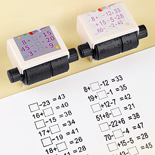 Mathe Stempel Roller 2 Stück Roller Digitaler Lehrstempel Additions und Subtraktions Arithmetik Rolle Stempel für Kinder Rechenstempel für Innerhalb von 100 Fragen zur Mathematikübung (C+D) von Lergas