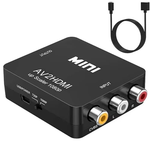 Lerkely RCA auf HDMI, Av auf HDMI Konverter, 1080P RCA Composite CVBS AV zu HDMI Adapter Video Audio Konverter Adapter für PS2/PS3/PC/Xbox/SNES/N64/STB/VHS/VCR/DVD/Kamera von Lerkely