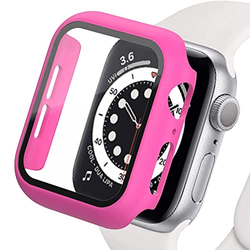 Kompatibel mit Apple Watch Series 3 38mm Hülle mit Displayschutz aus gehärtetem Glas,PC Case+Panzerglasfolie Vollschutz Hardcase HD Folie Ultra Dünn Rundum Schutzhülle für iWatch 3 38mm,Rosenrot von Lerxiuer