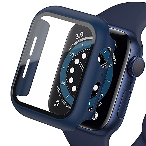 Kompatibel mit Apple Watch Series 3 42mm Hülle mit Displayschutz aus gehärtetem Glas,PC Case+Panzerglasfolie Vollschutz Hardcase HD Folie Ultra Dünn Rundum Schutzhülle für iWatch 42mm,Mindnight blau von Lerxiuer