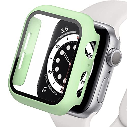 Kompatibel mit Apple Watch Series 6 5 SE 4 44mm Hülle mit Displayschutz aus gehärtetem Glas,PC Case+Panzerglasfolie Vollschutz Hardcase HD Folie Ultra Dünn Schutzhülle für iWatch 44mm,Minze von Lerxiuer