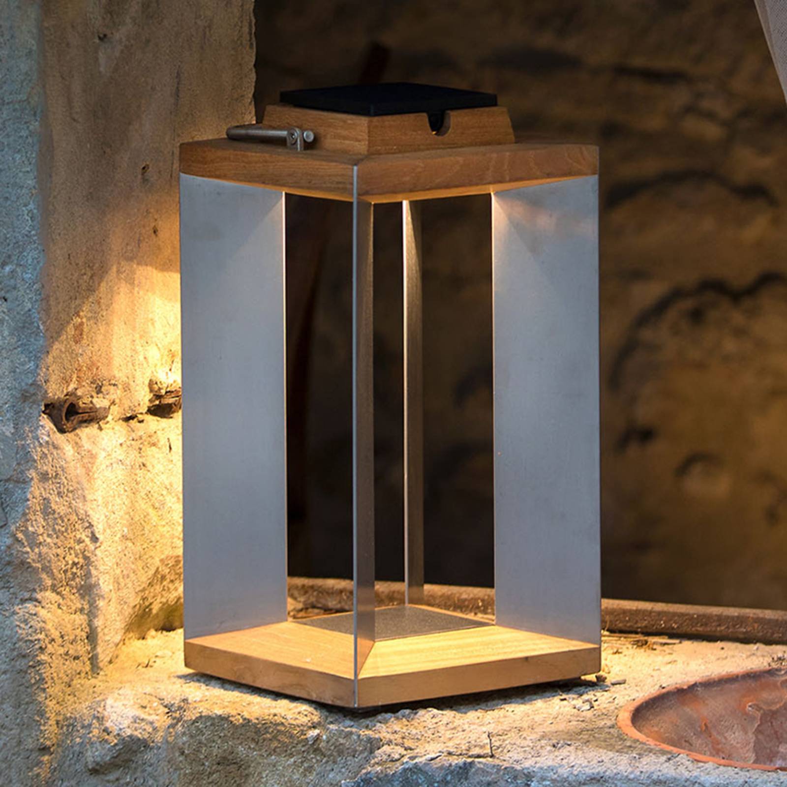 LED-Solarlaterne Teckinox, Teak/Stahl, 45,5cm LED-Solarlaterne Teckinox, Teak/Stahl, 45,5cm von Les Jardins