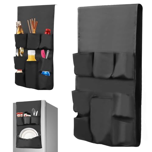 Mini Kühlschrank Organizer, 138*32.5cm Kühlschrank Caddy zum Aufhängen Mini Kühlschrank Aufbewahrungstasche, 12 Taschen, 2 Seiten, Hängende Kühlschrank Aufbewahrungstasche Wohnheim, Schwarz von Les-Theresa