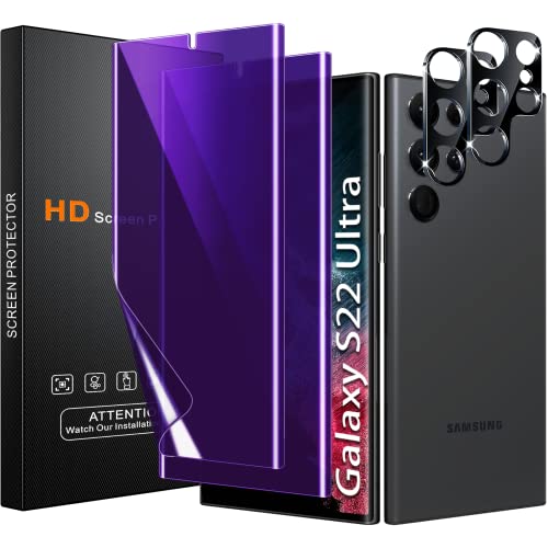 Lesakit 2+2 Stück Blickschutz Anti-Blaulicht Displayschutzfolie für Samsung Galaxy S22 Ultra und 2 Stück Kamera Glas, Anti-Spiel TPU Schutzfolie, Unterstützung des Fingerabdrucks, keine Blasen von Lesakit