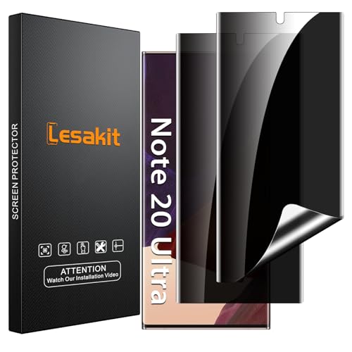 Lesakit 2 Pack Privacy Displayschutzfolie für Samsung Galaxy Note 20 Ultra 6,9 Zoll, Anti-Spy TPU Flexible Displayschutzfolie [Unterstützung Fingerabdruck ID], True 28°, hohe Empfindlichkeit von Lesakit