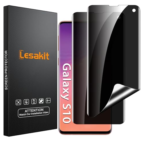 Lesakit 2 Pack Privacy Displayschutzfolie für Samsung Galaxy S10 6,1 Zoll, Anti-Spy TPU Flexible Displayschutzfolie [Unterstützung Fingerabdruck ID], True 28°, hohe Empfindlichkeit, hüllenfreundlich von Lesakit