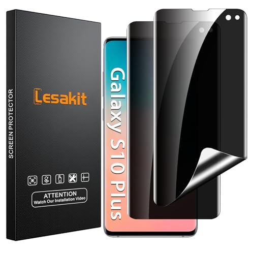 Lesakit 2 Pack Privacy Displayschutzfolie für Samsung Galaxy S10 Plus 6,4 Zoll, Anti-Spy TPU Flexible Displayschutzfolie [Unterstützung Fingerabdruck ID], True 28°, hohe Empfindlichkeit von Lesakit