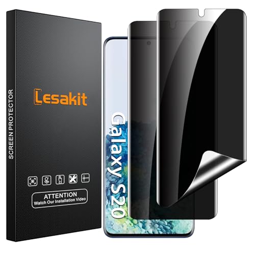 Lesakit 2 Pack Privacy Displayschutzfolie für Samsung Galaxy S20 6,2 Zoll, Anti-Spy TPU Flexible Displayschutzfolie [Unterstützung Fingerabdruck ID], True 28°, hohe Empfindlichkeit, hüllenfreundlich von Lesakit