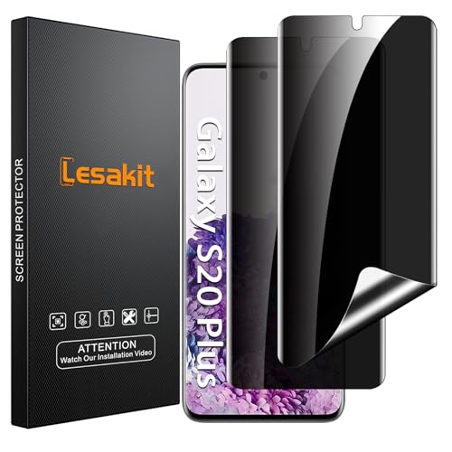 Lesakit 2 Pack Privacy Displayschutzfolie für Samsung Galaxy S20 Plus 6,7 Zoll, Anti-Spy TPU Flexible Displayschutzfolie [Unterstützung Fingerabdruck ID], True 28°, hohe Empfindlichkeit von Lesakit