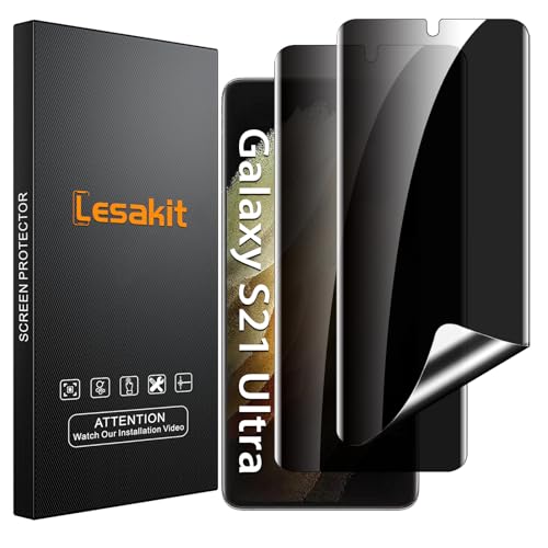 Lesakit 2 Pack Privacy Displayschutzfolie für Samsung Galaxy S21 Ultra 6,8 Zoll, Anti-Spy TPU Flexible Displayschutzfolie [Unterstützung Fingerabdruck ID], True 28°, hohe Empfindlichkeit von Lesakit