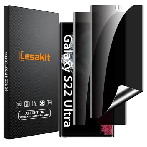 Lesakit 2 Pack Privacy Displayschutzfolie für Samsung Galaxy S22 Ultra 6,8 Zoll, Anti-Spy TPU Flexible Displayschutzfolie [Unterstützung Fingerabdruck ID], True 28°, hohe Empfindlichkeit von Lesakit