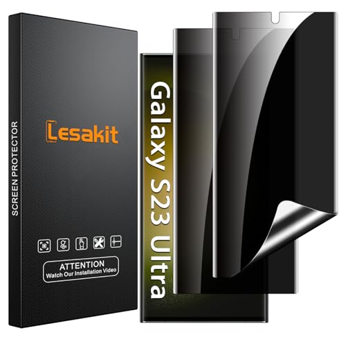 Lesakit 2 Pack Privacy Displayschutzfolie für Samsung Galaxy S23 Ultra 6,8 Zoll, TPU Flexible Displayschutzfolie [Unterstützung Fingerabdruck ID], True 28°, hohe Empfindlichkeit, hüllenfreundlich von Lesakit