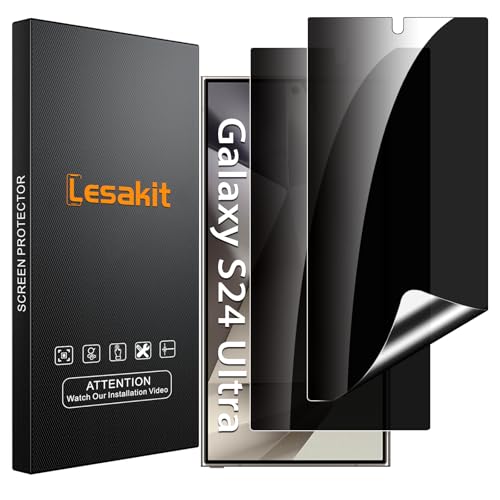 Lesakit 2 Pack Privacy Displayschutzfolie für Samsung Galaxy S24 Ultra 6,8 Zoll, Anti-Spy TPU Flexible Displayschutzfolie [Unterstützung Fingerabdruck ID], True 28°, hohe Empfindlichkeit von Lesakit