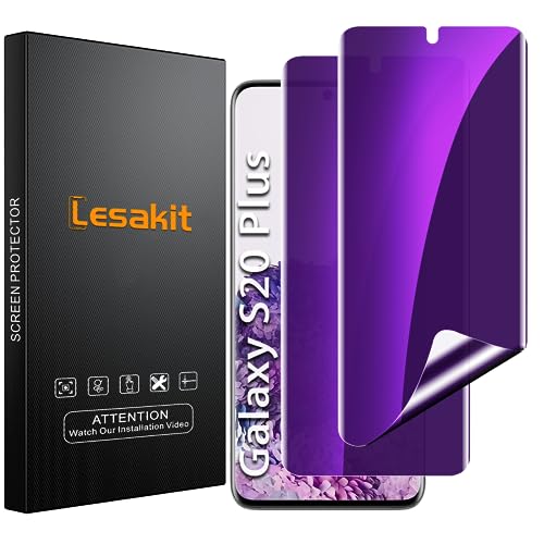Lesakit 2 Stück Anti-Blaulicht Sichtschutz Schutzfolie für Samsung Galaxy S20 Plus, Blasenfreie Weich TPU Folie, Anti-Kratzen, Kompatibel Fingerabdruck-ID, Anti Spähen von Lesakit