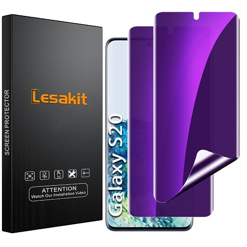 Lesakit 2 Stück Blickschutz Anti-Blaulicht Displayschutzfolie für Samsung Galaxy S20 6.2 Zoll, Anti-Spy TPU Folie, Unterstützung des Fingerabdrucks, kompatibel mit Cover, keine Blasen von Lesakit
