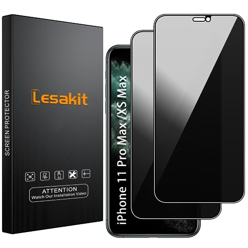 Lesakit 2 Stück Sichtschutz für iPhone 11 Pro Max 6,5 Zoll, Anti-Spy Panzer Schutz Glas Folie Schutzfolie, 9H Härte Blasenfrei Einfache Installation von Lesakit