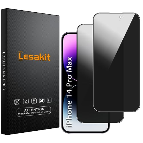 Lesakit 2 Stück Sichtschutz für iPhone 14 Pro Max 6,7 Zoll, Anti-Spy Panzer Schutz Glas Folie Schutzfolie, 9H Härte Blasenfrei Einfache Installation Lesakit 2 Stück Sichtschutz für iPhone 14 Pro Max 6,7 Zoll, Anti-Spy Panzer Schutz Glas Folie Schutzfolie, 9H Härte Blasenfrei Einfache Installation von Lesakit