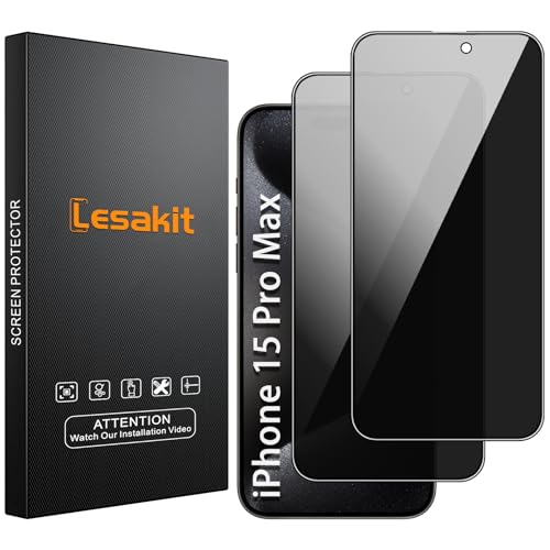 Lesakit 2 Stück Sichtschutz für iPhone 15 Pro Max 6,7 Zoll, Anti-Spy Panzer Schutz Glas Folie Schutzfolie, 9H Härte Blasenfrei Einfache Installation Lesakit 2 Stück Sichtschutz für iPhone 15 Pro Max 6,7 Zoll, Anti-Spy Panzer Schutz Glas Folie Schutzfolie, 9H Härte Blasenfrei Einfache Installation von Lesakit
