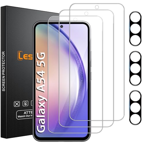 Lesakit 3 Stück Panzer Schutz Glas für Samsung Galaxy A54 5G 6.4 Zoll mit 3 Stück Kameraschutz, 9H Härte, Ultra-Klar, Anti-Bläschen von Lesakit