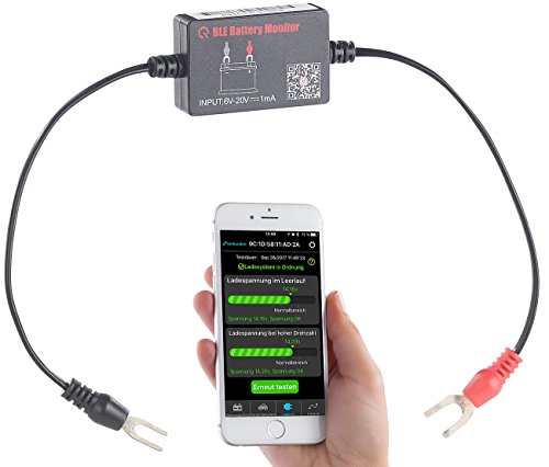 Lescars Batteriewächter Auto: Kfz-Batterie-Wächter mit Bluetooth und App, für 12-Volt-Batterien (Kfz Batterietester, Autobatterieüberwachung, 12V Zigarettenanzünder Test) von Lescars