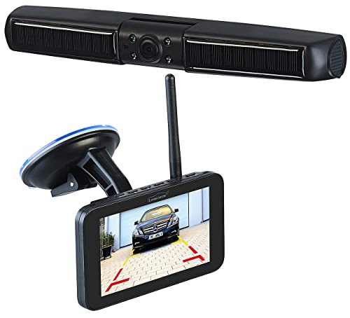 Lescars Einparkhilfe: Kabellose Solar-Funk-Rückfahrkamera mit Full HD & 5" (12,5 cm) Monitor (Nachtsicht, Rueckfahrkamera, Frontkamera) von Lescars